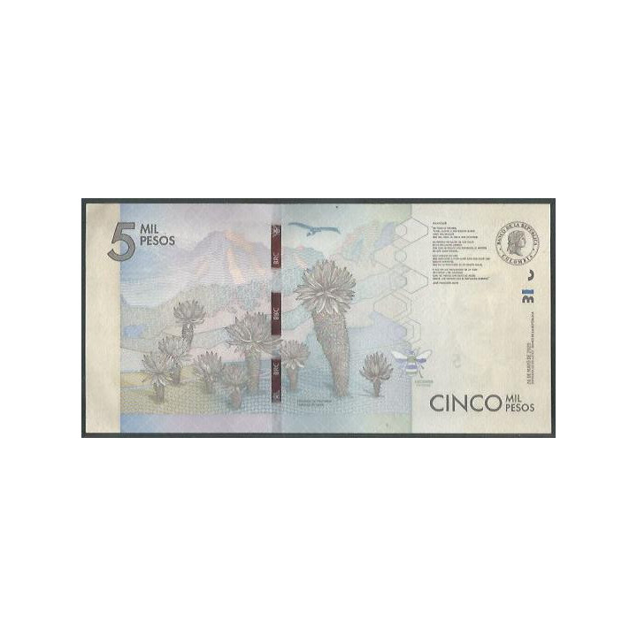 Billete de 5.000 Pesos 26 May 2020 Serie AK BGWNF5- reverso