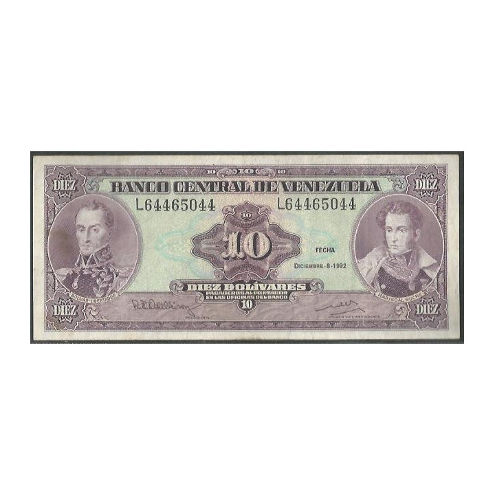 Venezuela 10 Bolivares 8 Dic 1992 L8 P61c