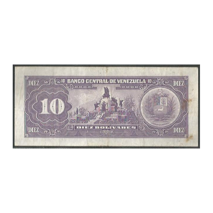 Venezuela 10 Bolivares 8 Dic 1992 L8 P61c reverso