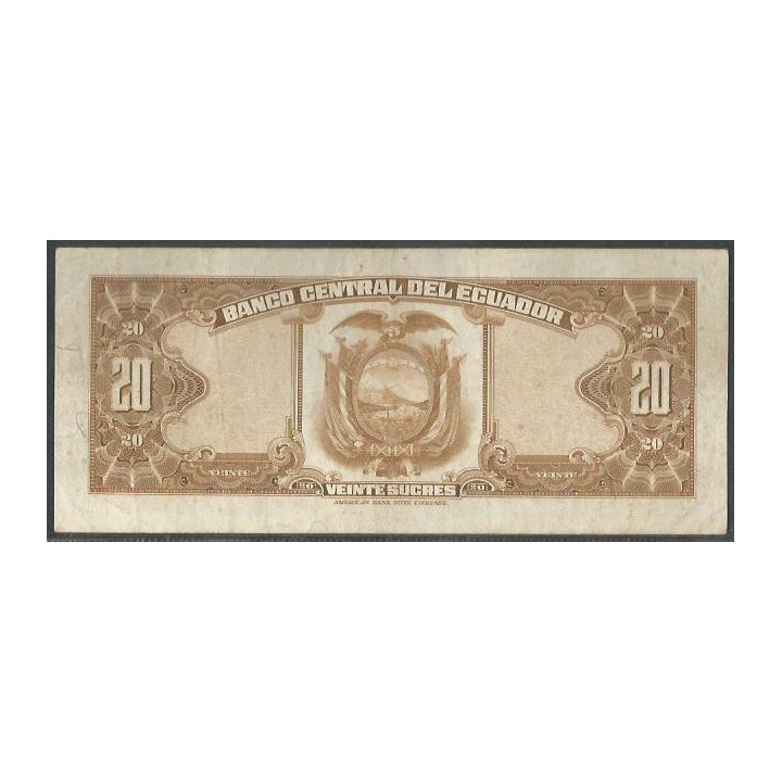Ecuador 20 Sucres 20 May 1971 KZ P103b reverso