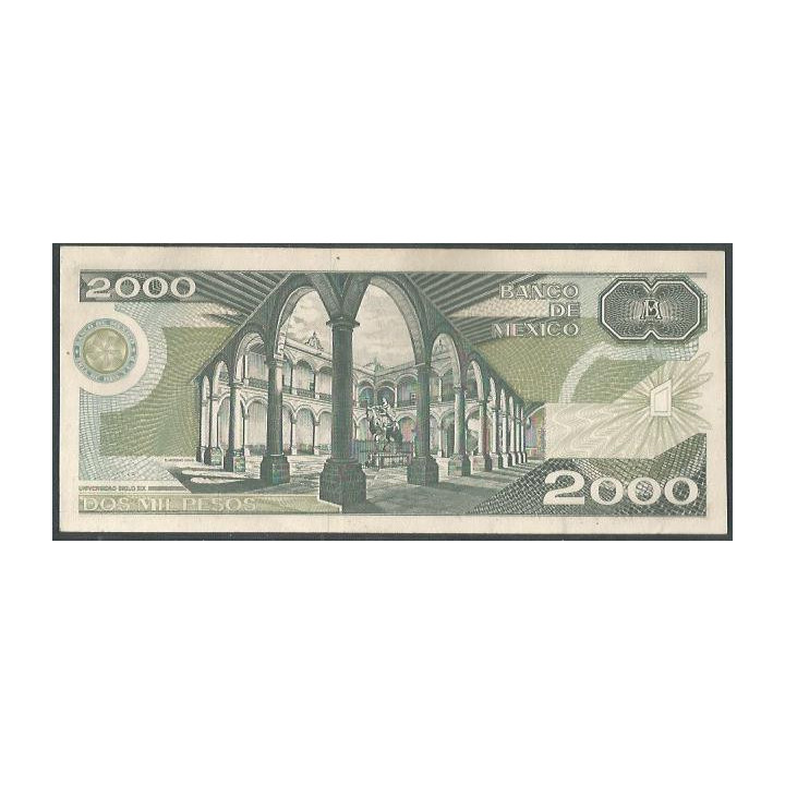 Mexico 2.000 Pesos 28 Mar 1989 Serie EF P86c reverso