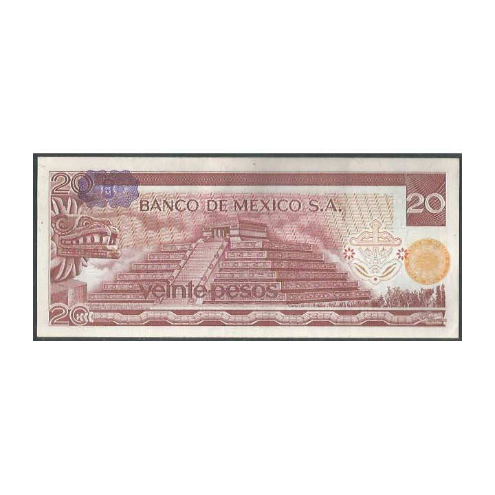 Mexico 20 Pesos 8 Jul 1976 Serie CJ P64c reverso