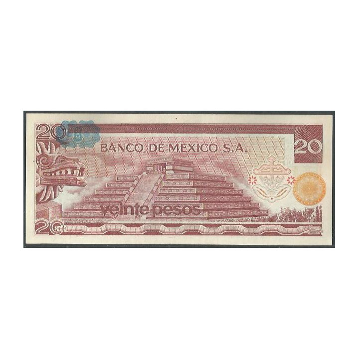 Mexico 20 Pesos 8 Jul 1977 Serie Dk P64d reverso