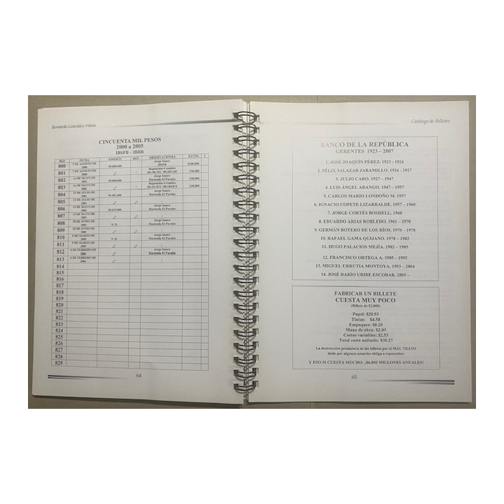 Catalogo de Billetes Banco de la Republica 1923-2007 - Bernardo Gonzalez White reverso