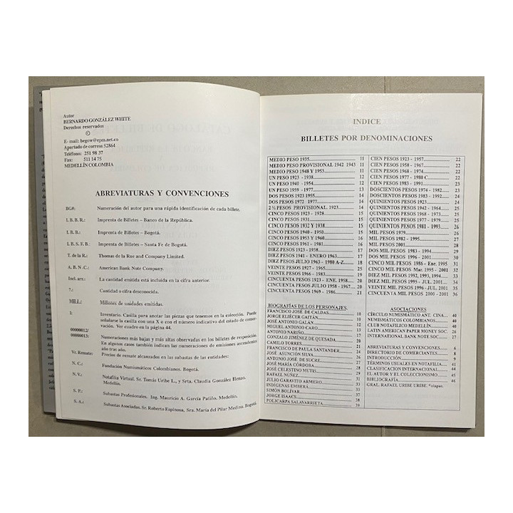 Catalogo de Billetes Banco de la Republica 1923-2002 - Bernardo Gonzalez White reverso