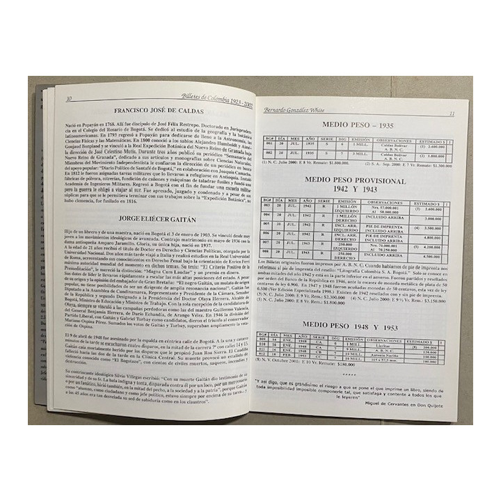 Catalogo de Billetes Banco de la Republica 1923-2002 - Bernardo Gonzalez White reverso