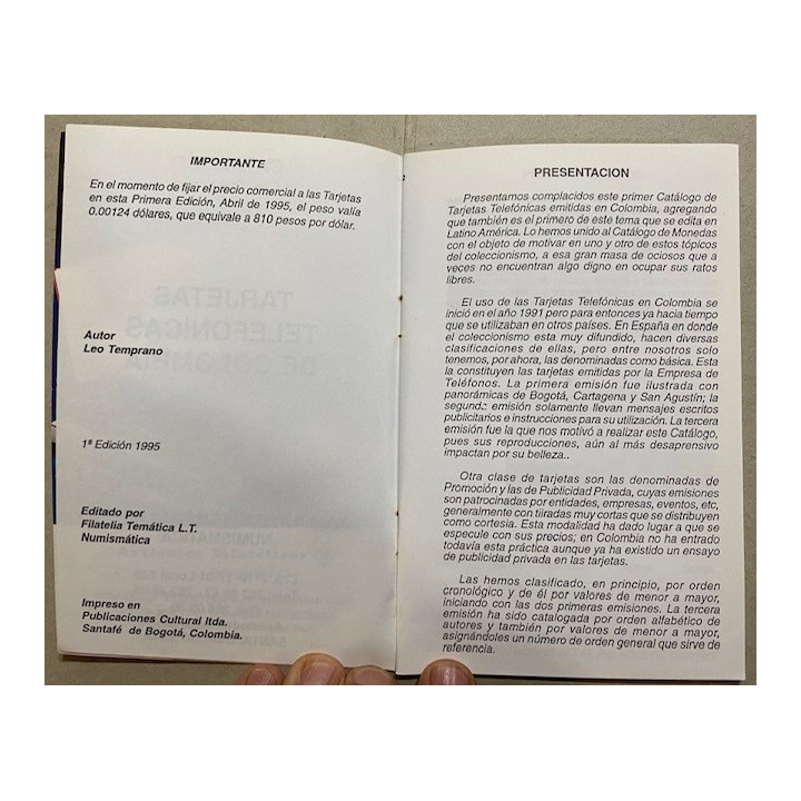 Tarjetas Telefonicas de Colombia Teletarjetas - Leo Temprano reverso