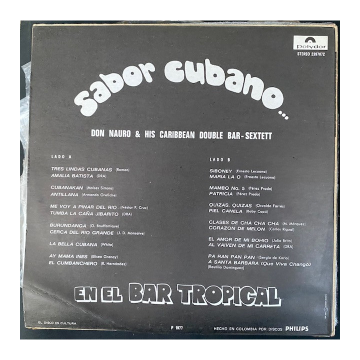 Don Nauro & his caribbean double bar sextett Sabor Cubano - Colombia 1977 reverso