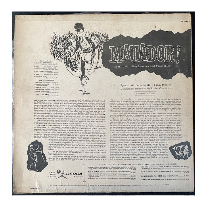 Spanish Air Force Military Band Matador - Usa reverso