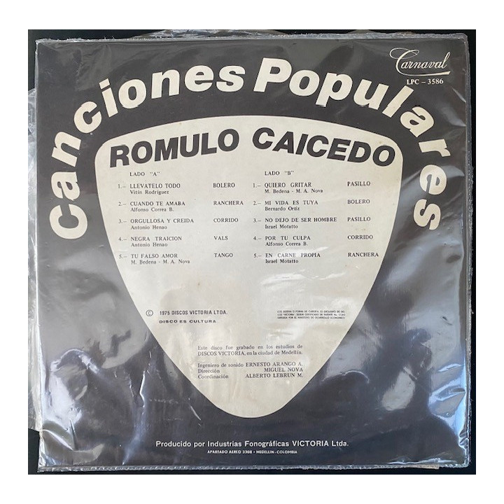 Romulo Caicedo Canciones populares - Colombia 1975 reverso