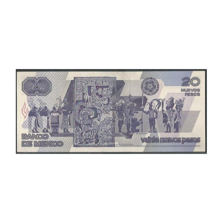 Mexico 20 Nuevos Pesos 31 Jul 1992 Serie k P96 reverso