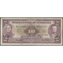 Venezuela 10 Bolivares 6 Jun 1961 H 7 Dig P42a