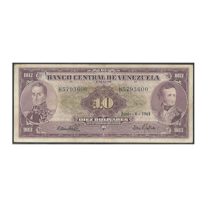 Venezuela 10 Bolivares 6 Jun 1961 H 7 Dig P42a