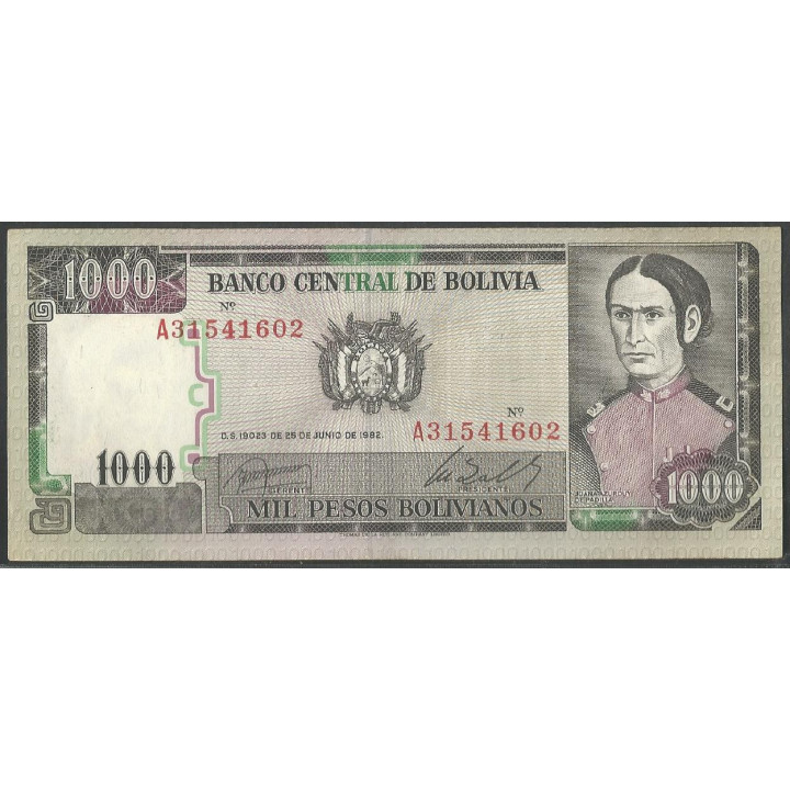 Bolivia 1.000 Pesos Bolivianos D 25 Jun 1982 Serie A P167a