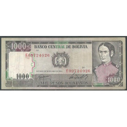 Bolivia 1.000 Pesos Bolivianos D 25 Jun 1982 Serie F P167a