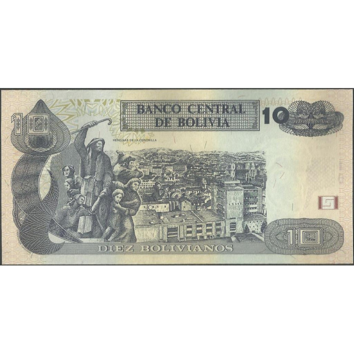 Bolivia 10 Bolivianos L 1986 ND2015 Serie J P243 reverso