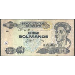 Bolivia 10 Bolivianos L 1986 ND2015 Serie J P243