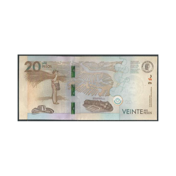 Billete de 20.000 Pesos 27 Jul 2021 Serie BE BGWNF20- reverso