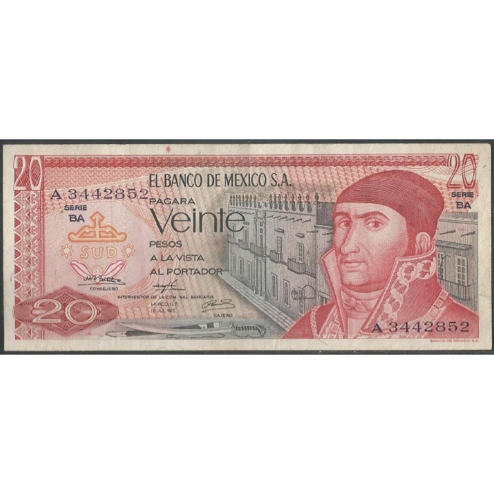Mexico 20 Pesos 18 Jul 1973 Serie BA P64b