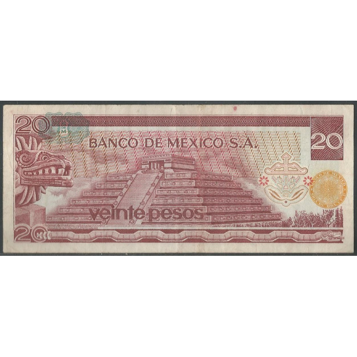 Mexico 20 Pesos 18 Jul 1973 Serie BA P64b reverso