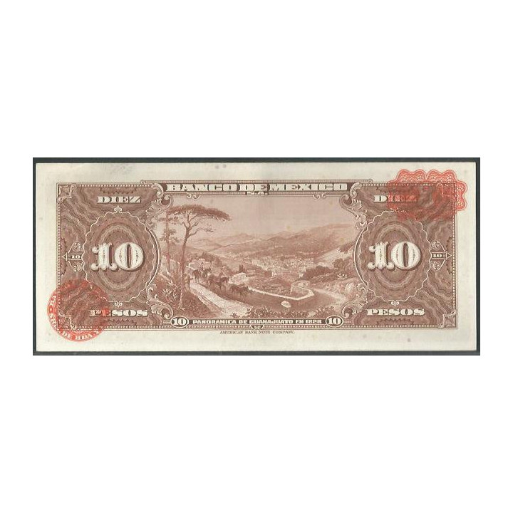 Mexico 10 Pesos 20 Ago 1958 Serie HE P58e reverso