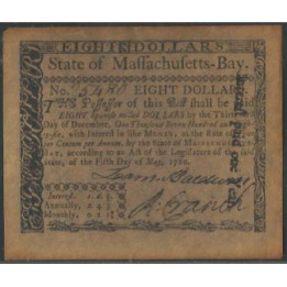 Eeuu - Massachussets 8 Dollars 5 May 1780 Ps1342 - Fascimil