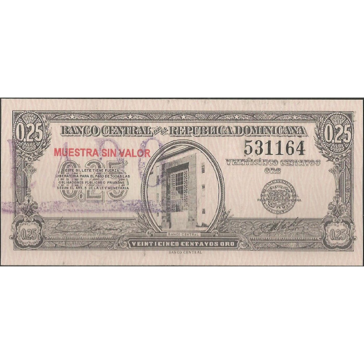 Rep. Dominicana 25 Centavos ND1961 P88aS Muestra sin valor