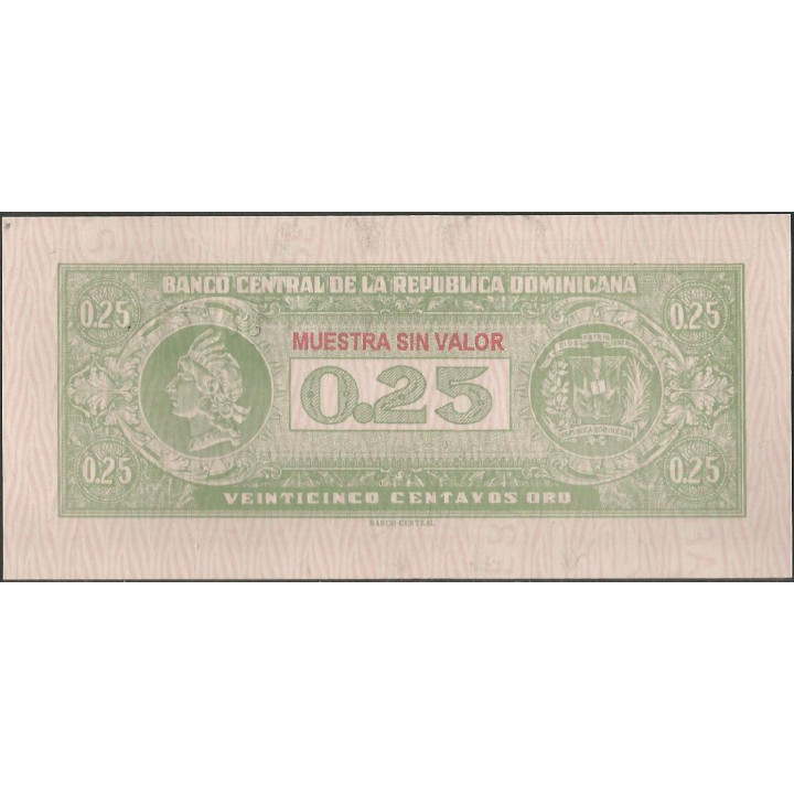 Rep. Dominicana 25 Centavos ND1961 P88aS Muestra sin valor reverso