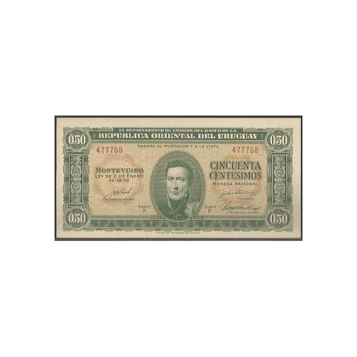 Uruguay 50 Centesimos L1939 Serie F P34