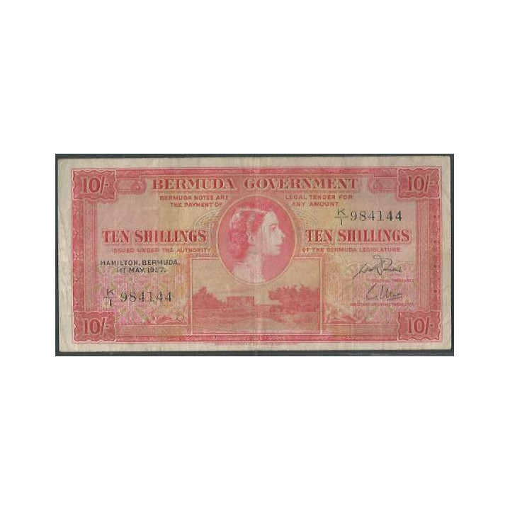 Bermuda 10 Shillings 1 May 1957 P19b