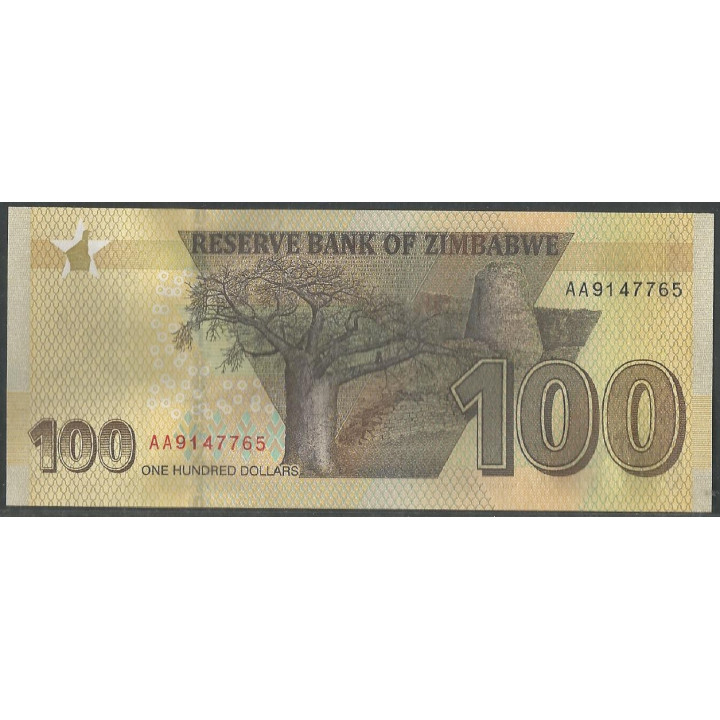 Zimbabwe 100 Dollars 2020 P106 reverso