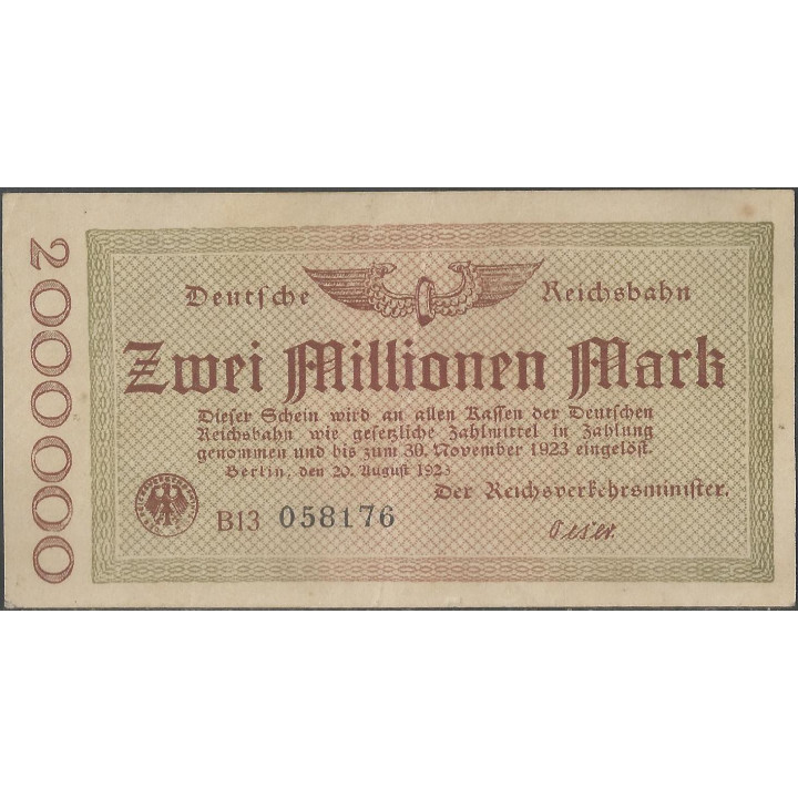 Alemania - Railroads 2.000.000 Mark 20 Ago 1923 Ps1012a