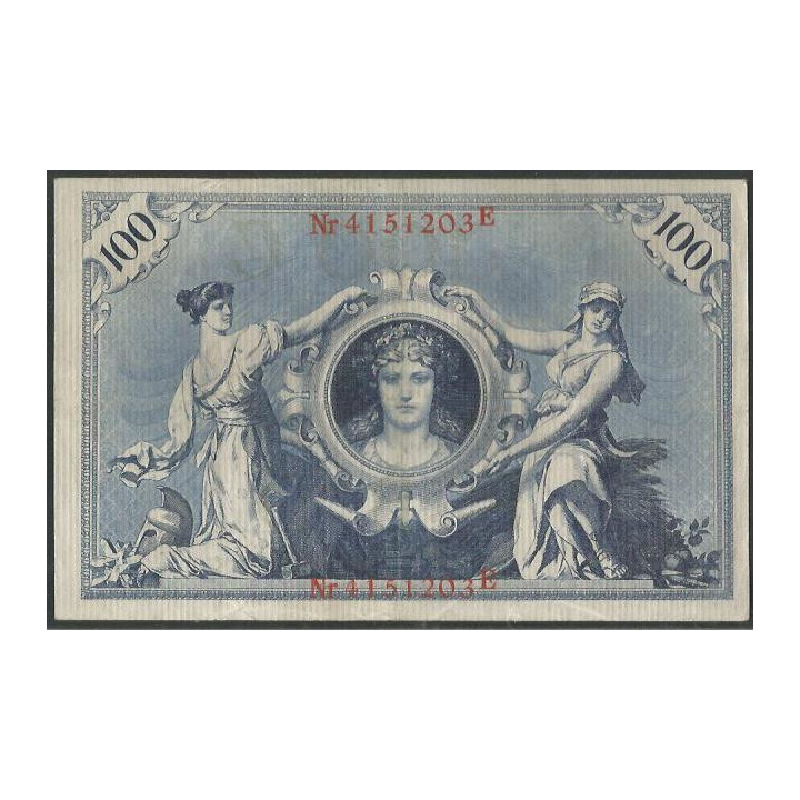 Alemania 100 Mark 7 Feb 1908 Serie roja P33 reverso