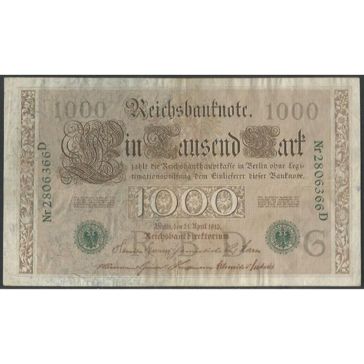 Alemania 1.000 Mark 21 Abr 1910 Serie verde P45b