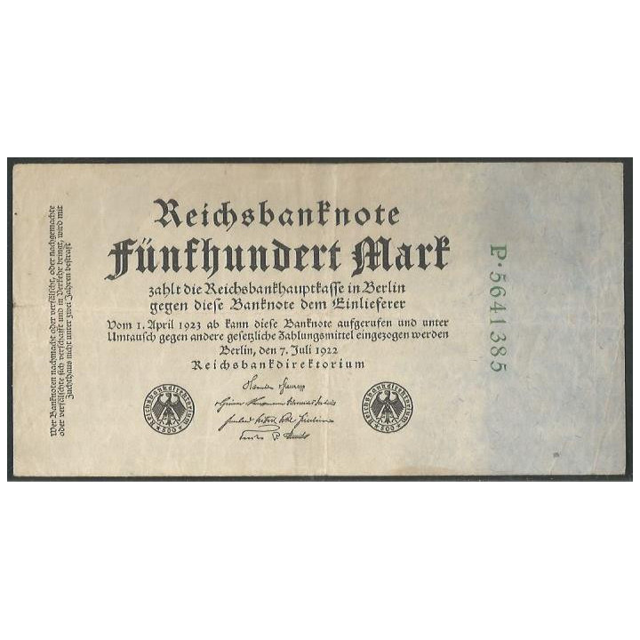 Alemania 500 Mark 7 Jul 1922 P74b