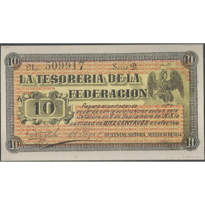 Mexico - La tesoreria de la Federacion 10 Ctvos 16 Mar 1914 Ps1058