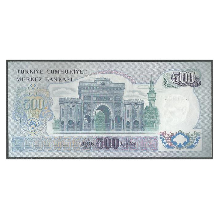 Turkya 500 Liras L1970 (1 SEP 1971) P190d reverso