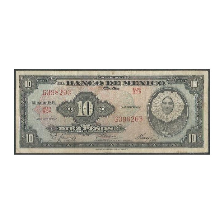 Mexico 10 Pesos 10 May 1967 Serie BDA P58l