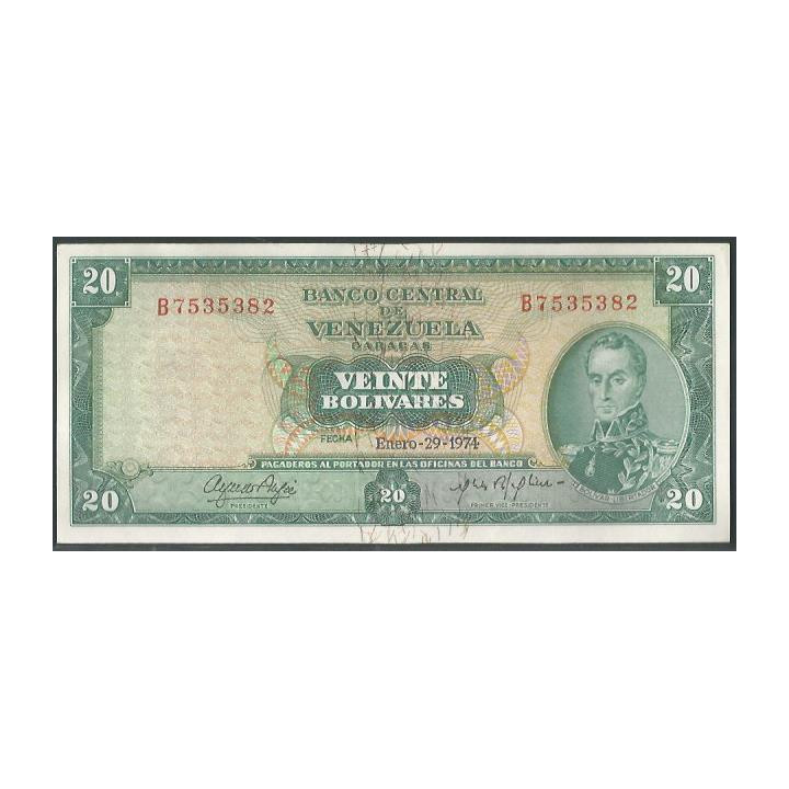 Venezuela 20 Bolivares 29 Ene 1974 B7 P46e