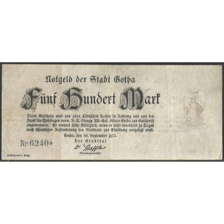 Alemania - Gotha 500 Mark 30 Sep 1922