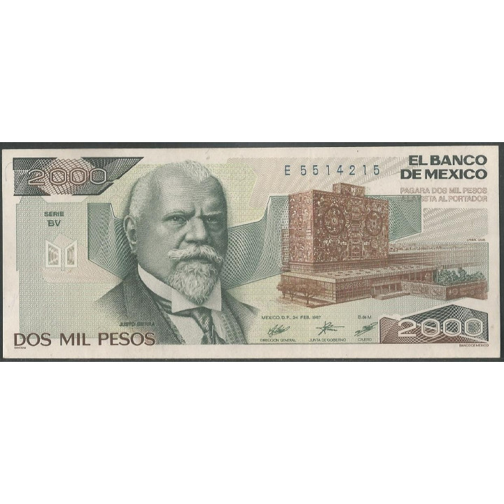 Mexico 2.000 Pesos 24 Feb 1989 Serie BV P86b