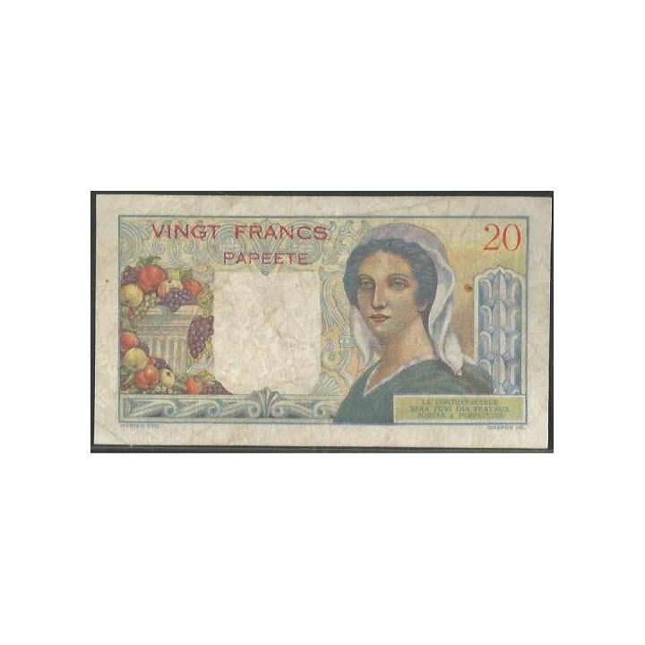 Tahiti 20 Francs ND1954-8 P21b reverso
