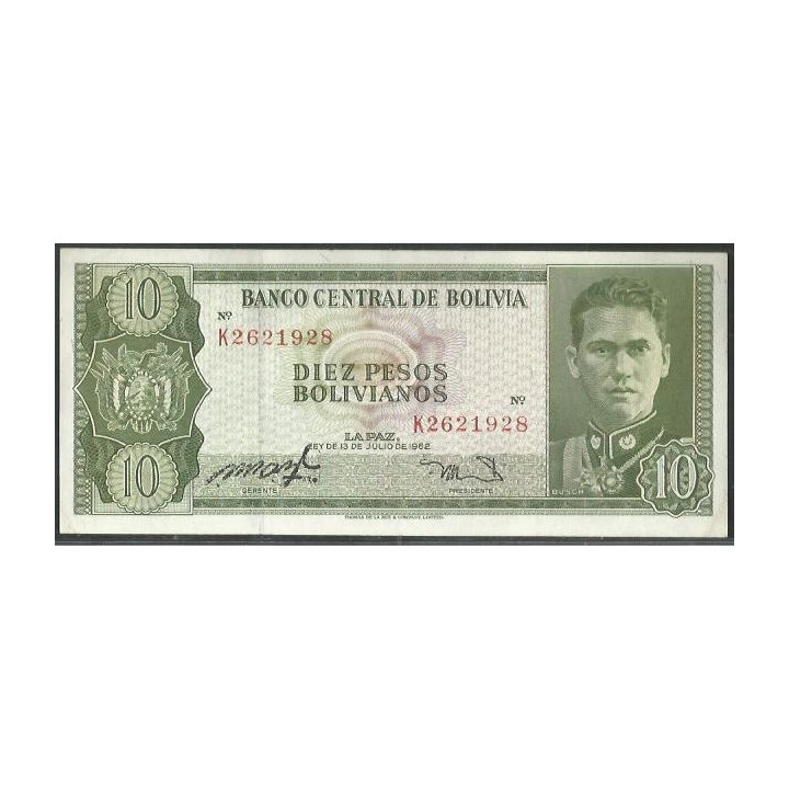 Bolivia 10 Pesos Bolivianos L 13 Jul 1962 Serie K P154a