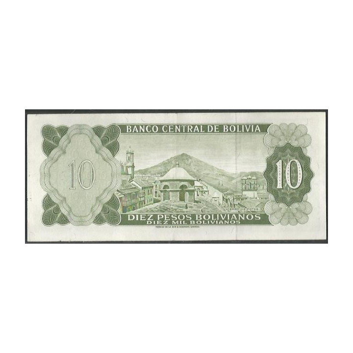 Bolivia 10 Pesos Bolivianos L 13 Jul 1962 Serie K P154a reverso