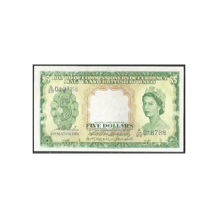 Malaya & British Borneo 5 Dollars 21 Mar 1953 P2a