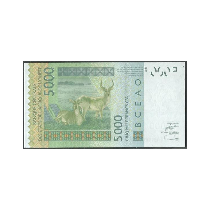 Costa de Marfil 5.000 Francs 2023 P117Aw reverso