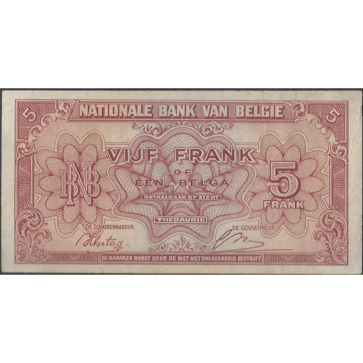 Belgica 5 Francs 1 Feb 1943 P121a