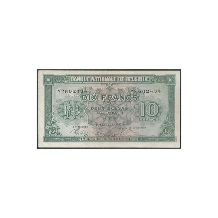 Belgica 10 Francs 1 Feb 1943 P122a