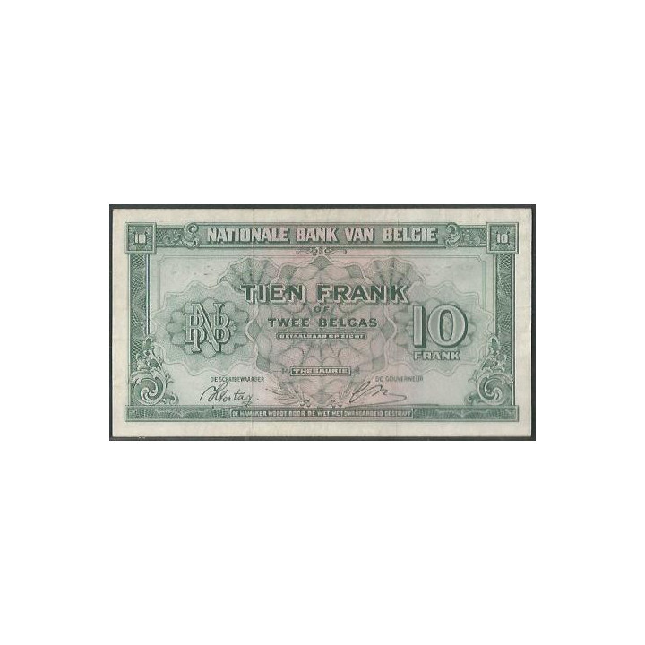Belgica 10 Francs 1 Feb 1943 P122a reverso