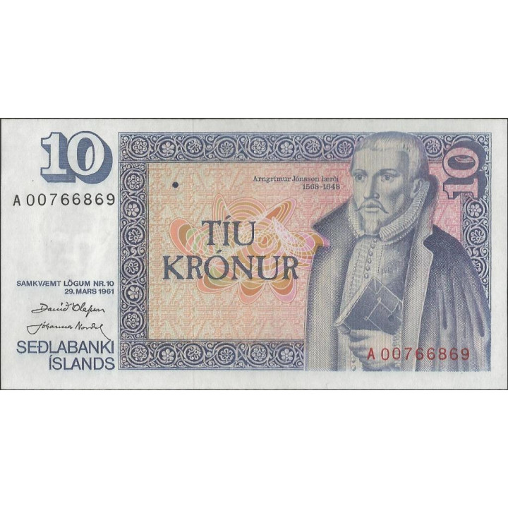 Islandia 10 Kronur 29 Mar 1961 P48a